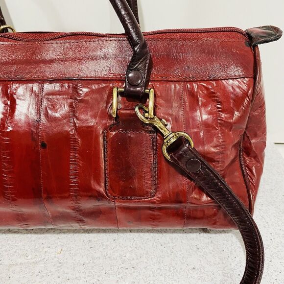 Vintage Red Eel Skin Leather Double Handle Satchel & Shoulderbag Purse Korea - Picture 5 of 12